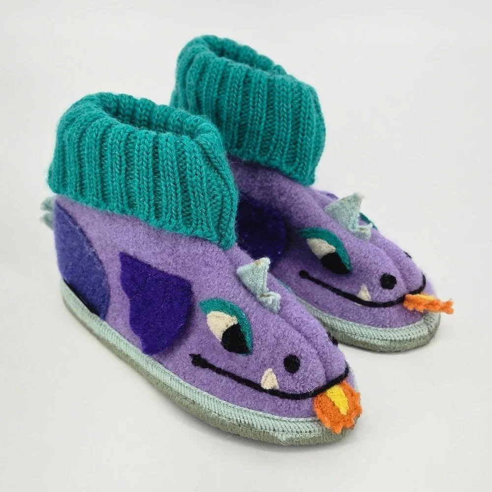 Garnet Hill Haflinger Boiled Wool Dragon Slipper Boots 11 Toddler Kids Pom EUC